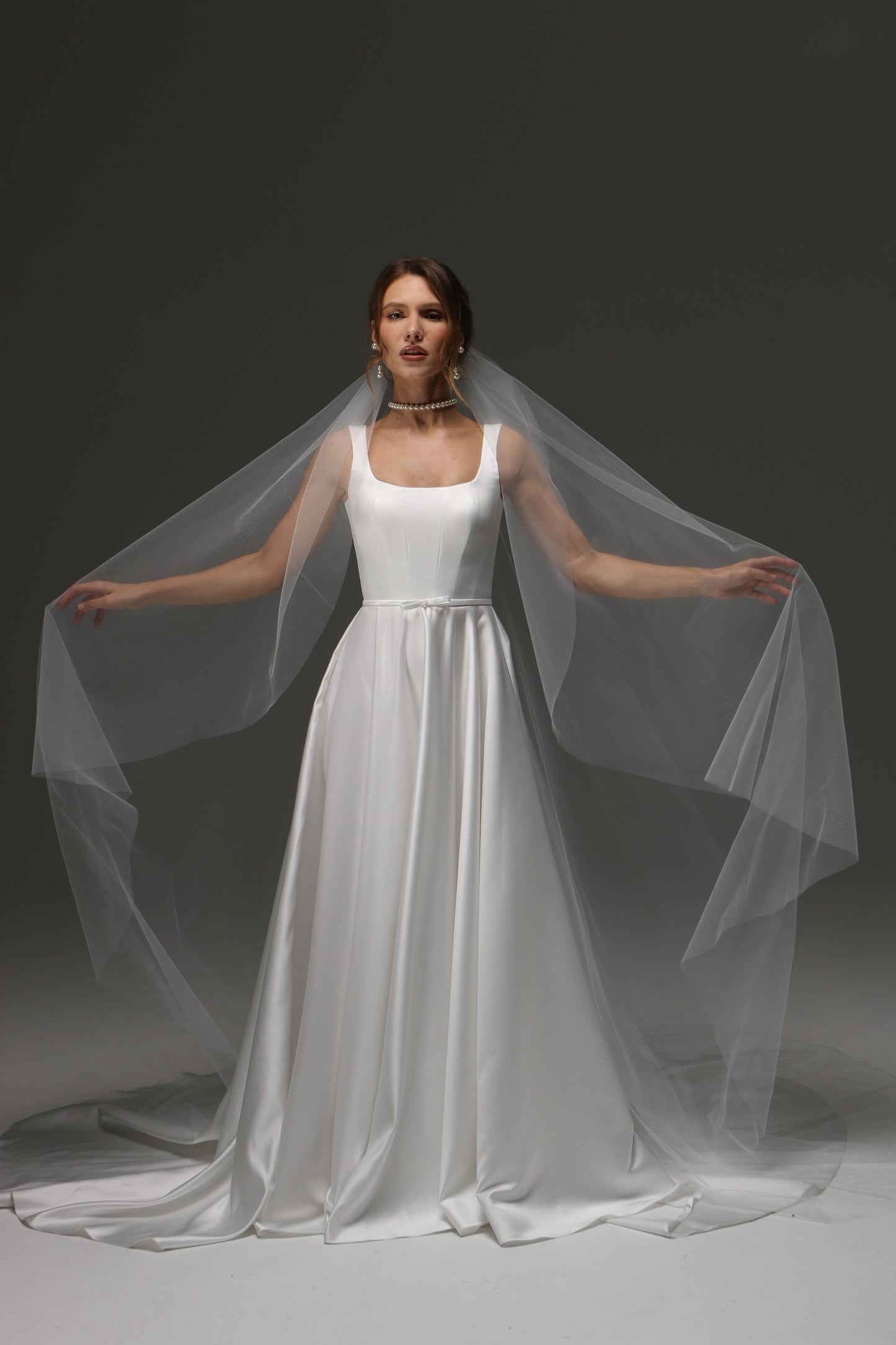 Cathedral One Tier Cascade Soft Wedding Veil with Raw Edge – Classic Wide Ivory Bridal Veil