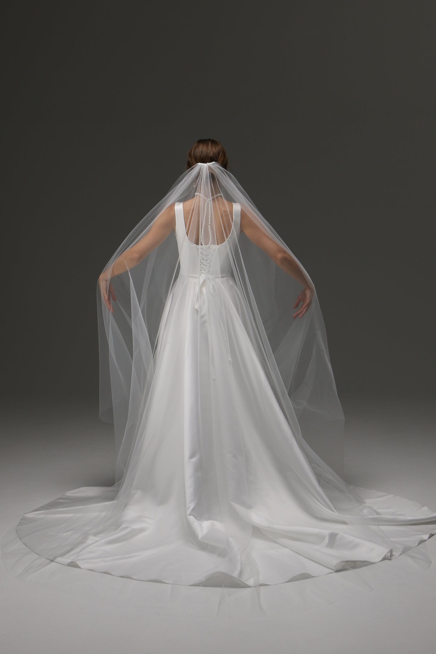Cathedral One Tier Cascade Soft Wedding Veil with Raw Edge – Classic Wide Ivory Bridal Veil