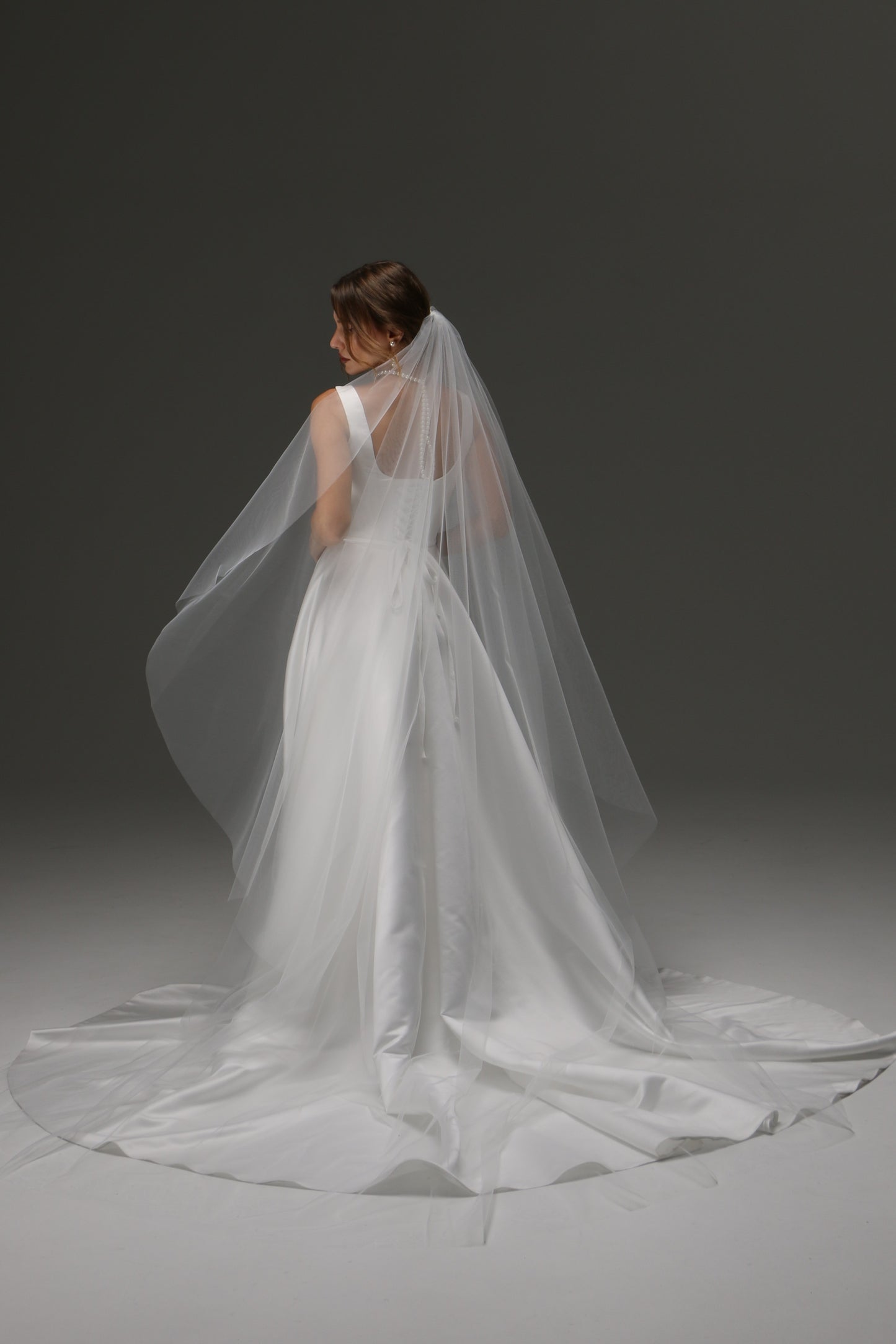 Cathedral One Tier Cascade Soft Wedding Veil with Raw Edge – Classic Wide Ivory Bridal Veil