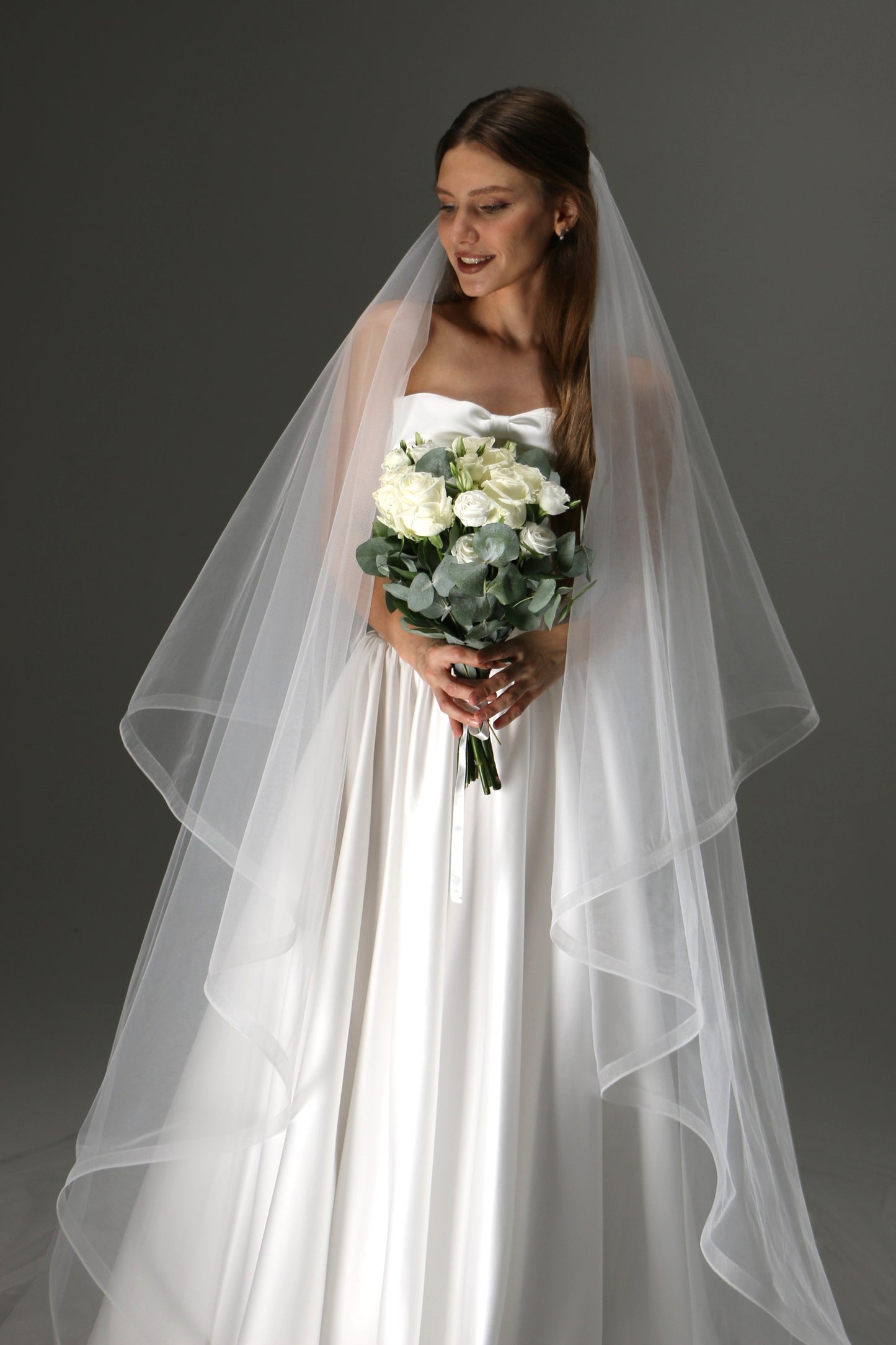 Horsehair Edge Wedding Veil – Two Tier Ivory Veil for Brides - M1014