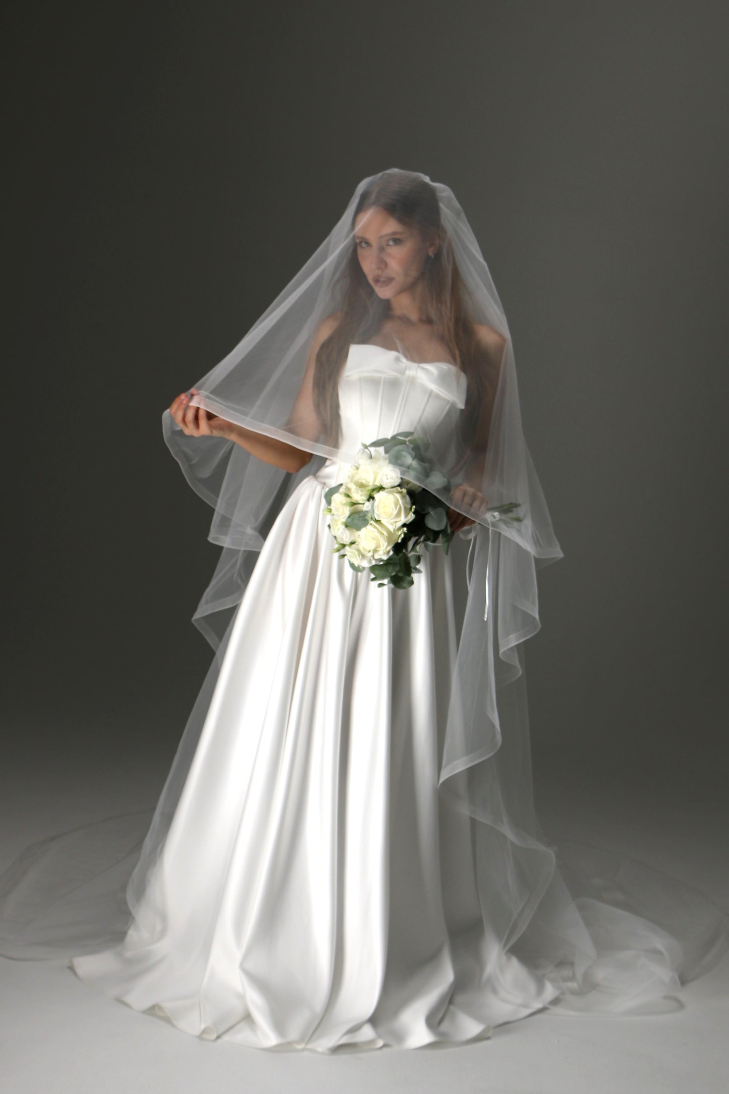 Horsehair Edge Wedding Veil – Two Tier Ivory Veil for Brides - M1014