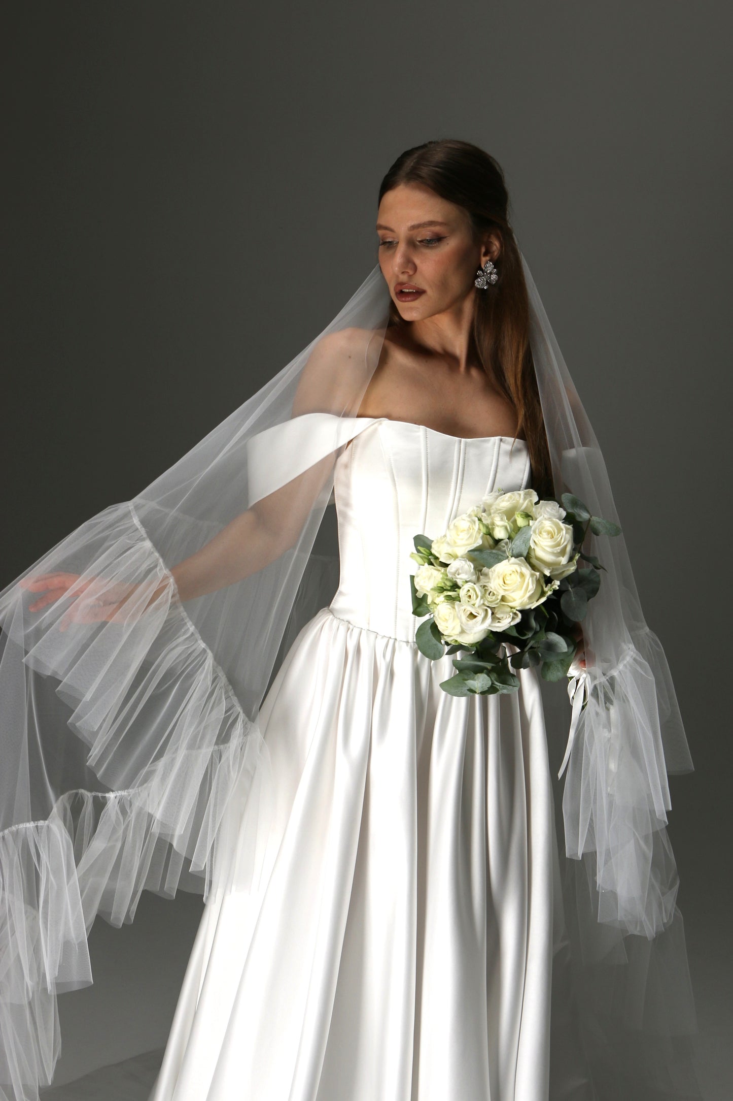 Romantic Boho Wedding Veil – Two Tiers, Flowing Tulle with Ruffle Edge - M1013