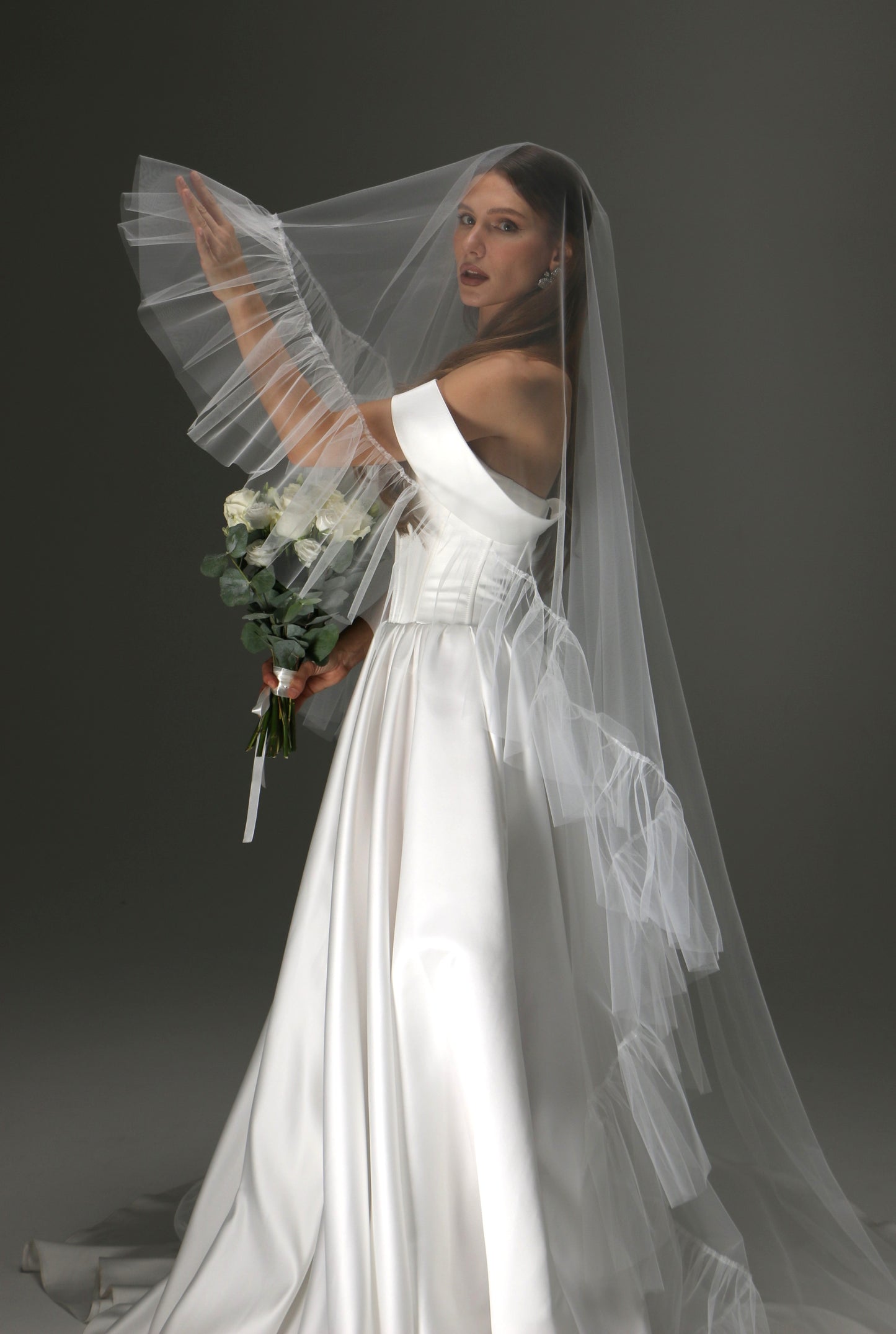 Romantic Boho Wedding Veil – Two Tiers, Flowing Tulle with Ruffle Edge - M1013