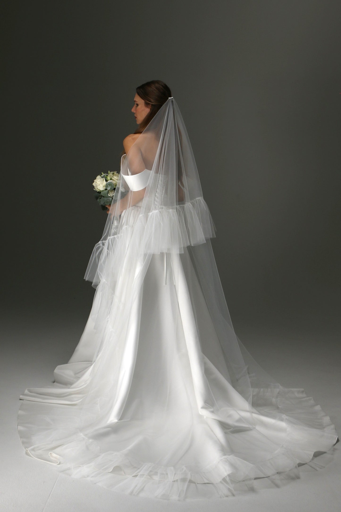 Romantic Boho Wedding Veil – Two Tiers, Flowing Tulle with Ruffle Edge - M1013