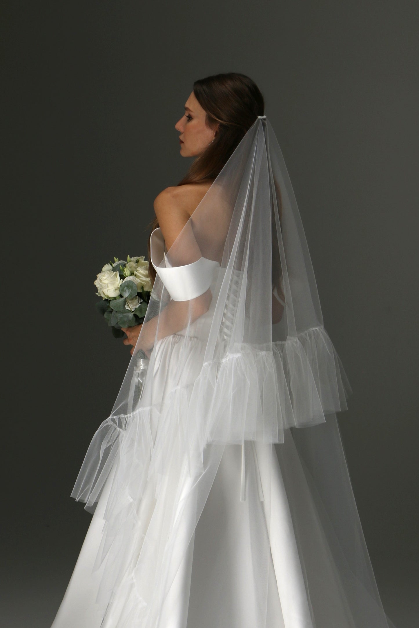 Romantic Boho Wedding Veil – Two Tiers, Flowing Tulle with Ruffle Edge - M1013