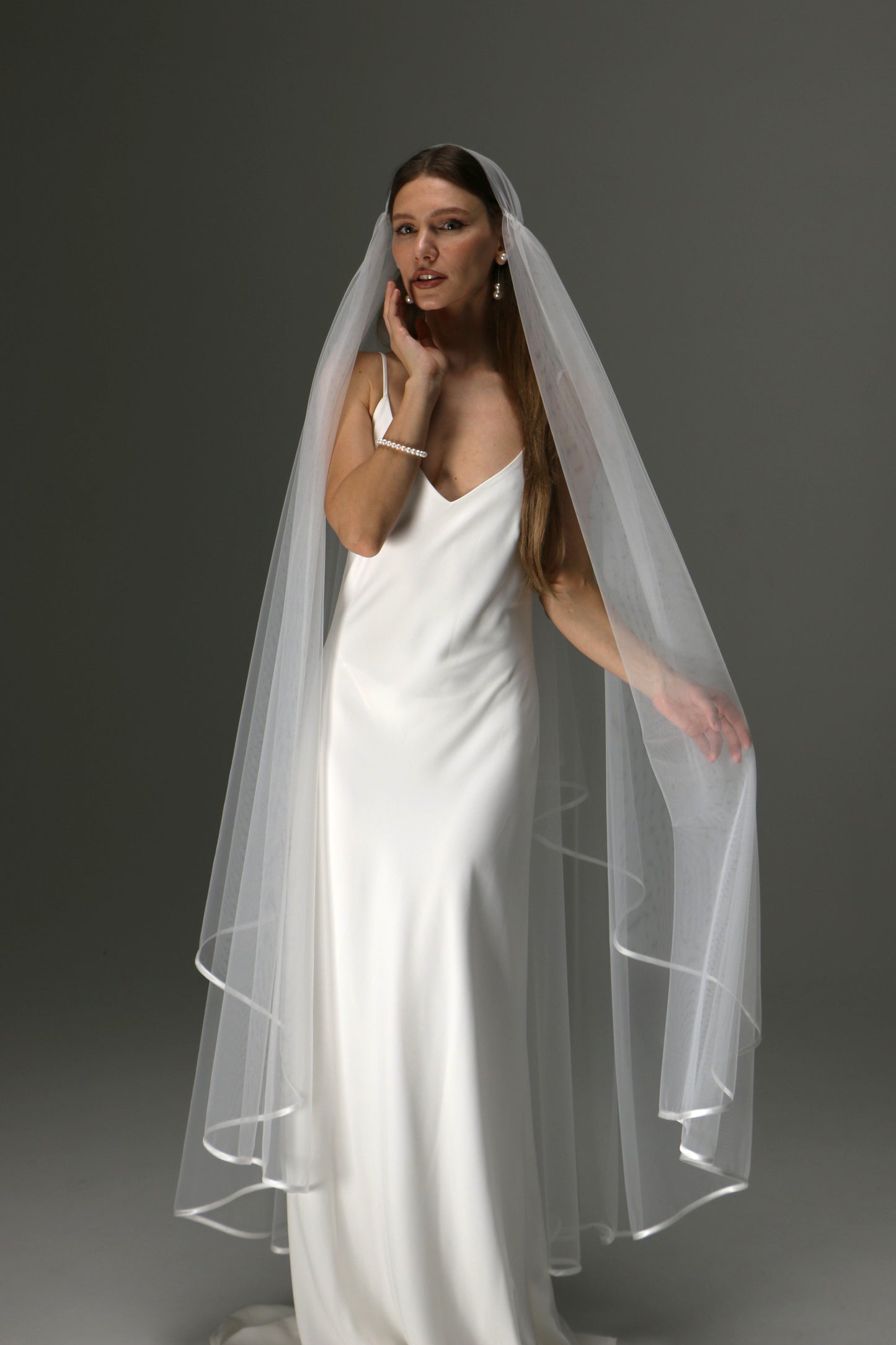 Boho Juliet Cap Veil – Two Tier Vintage Style Soft Tulle with Satin Ribbon Trim - M1011