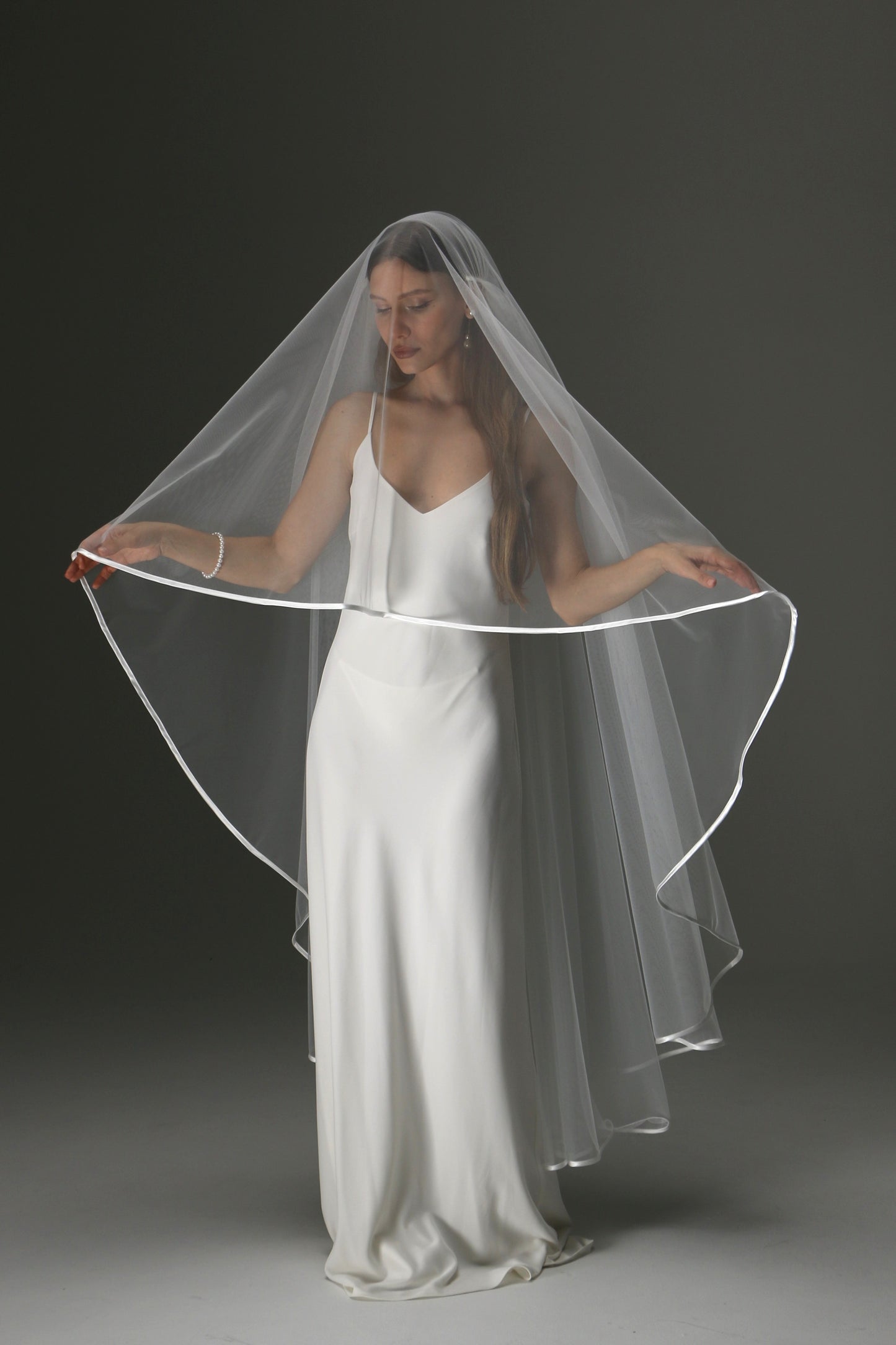 Boho Juliet Cap Veil – Two Tier Vintage Style Soft Tulle with Satin Ribbon Trim - M1011
