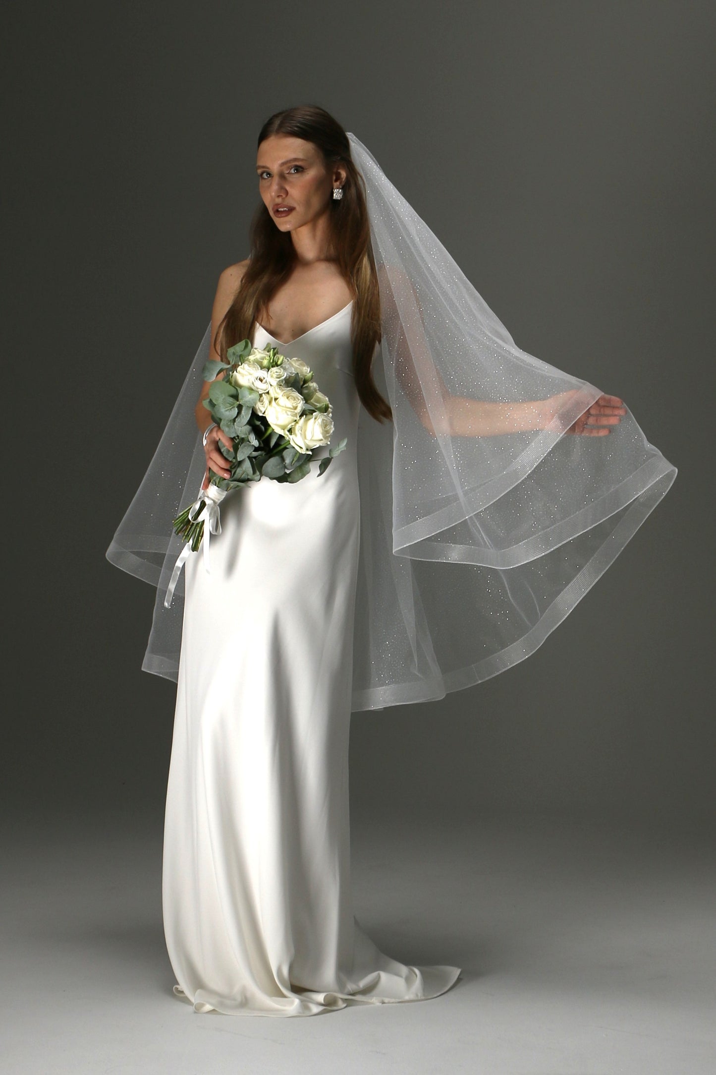 Glitter Horsehair Cascade Veil – Double Layer Bridal Veil - M1008