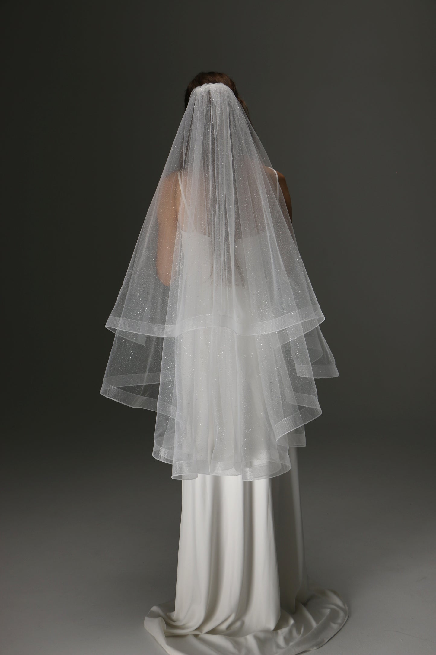 Glitter Horsehair Cascade Veil – Double Layer Bridal Veil - M1008