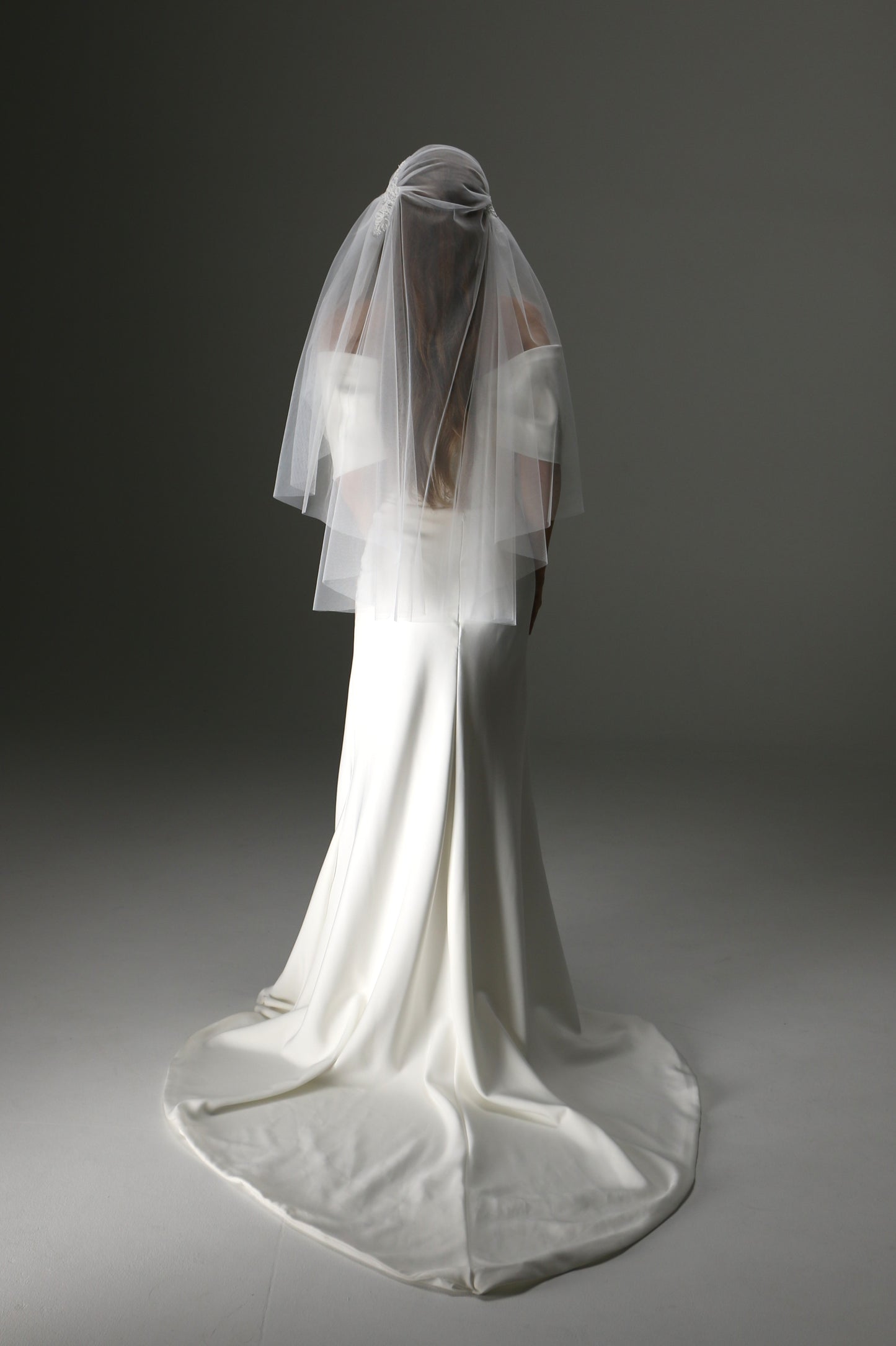 Juliet Cap Veil with Lace Appliqués – One Tier Cascade Soft Tulle Bridal Veil - M1006