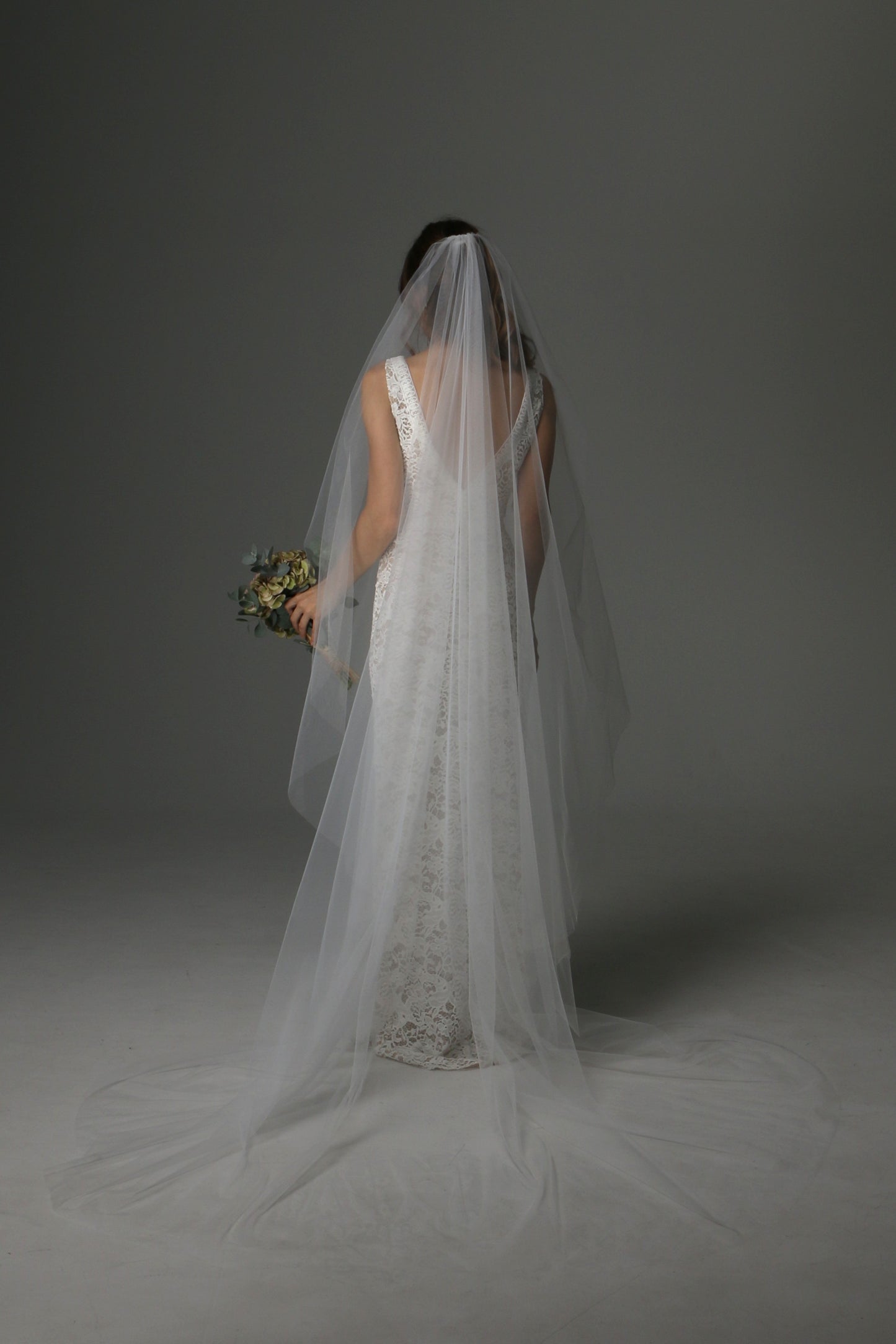 Minimalist Cascade Veil – Single Layer Cut Edge Bridal Veil - M1072