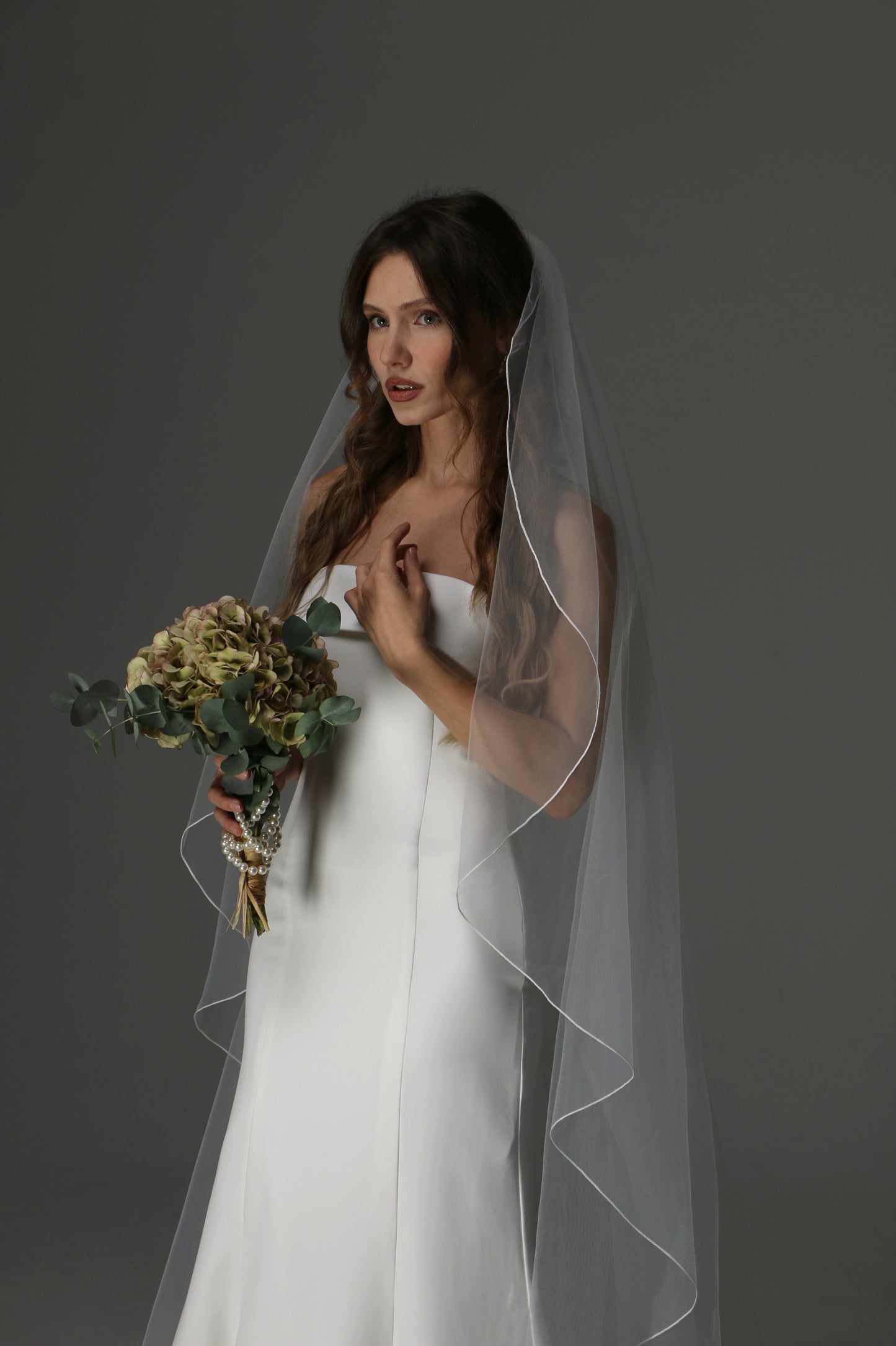 Soft Tulle Wedding Veil with Pencil Edge – Single Tier Cascade Style - M1074