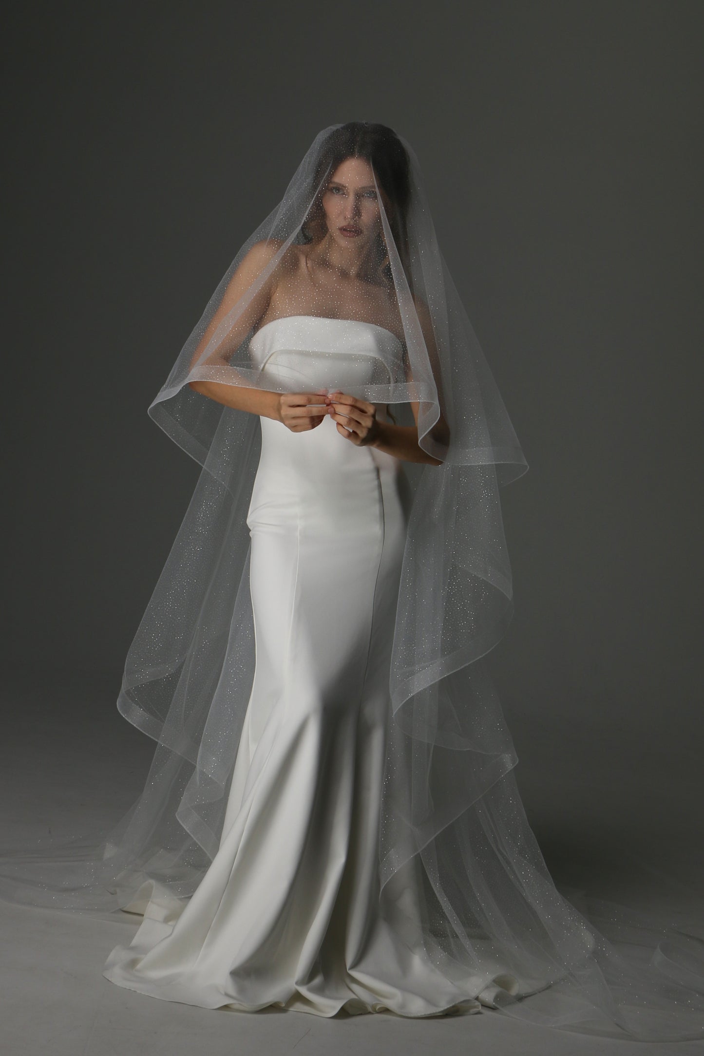 Glitter Two Tier Wedding Veil with Horsehair Edge – Sparkly Bridal Veil - M1075