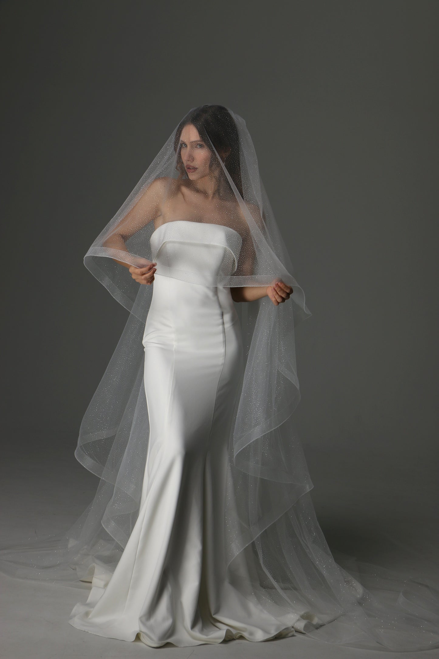 Glitter Two Tier Wedding Veil with Horsehair Edge – Sparkly Bridal Veil - M1075