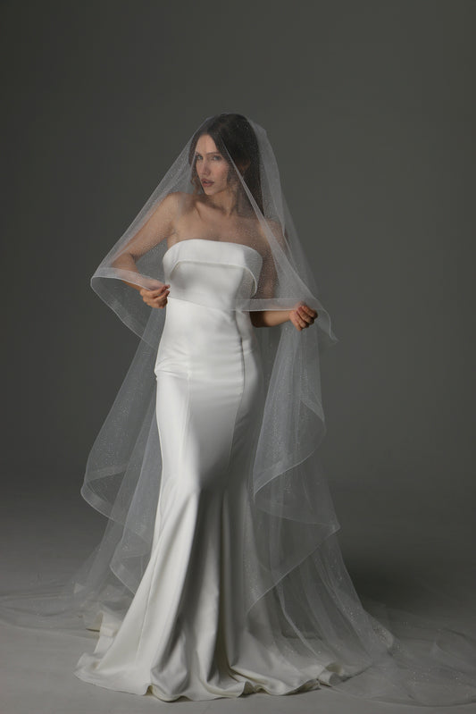 Glitter Two Tier Wedding Veil with Horsehair Edge – Sparkly Bridal Veil - M1075