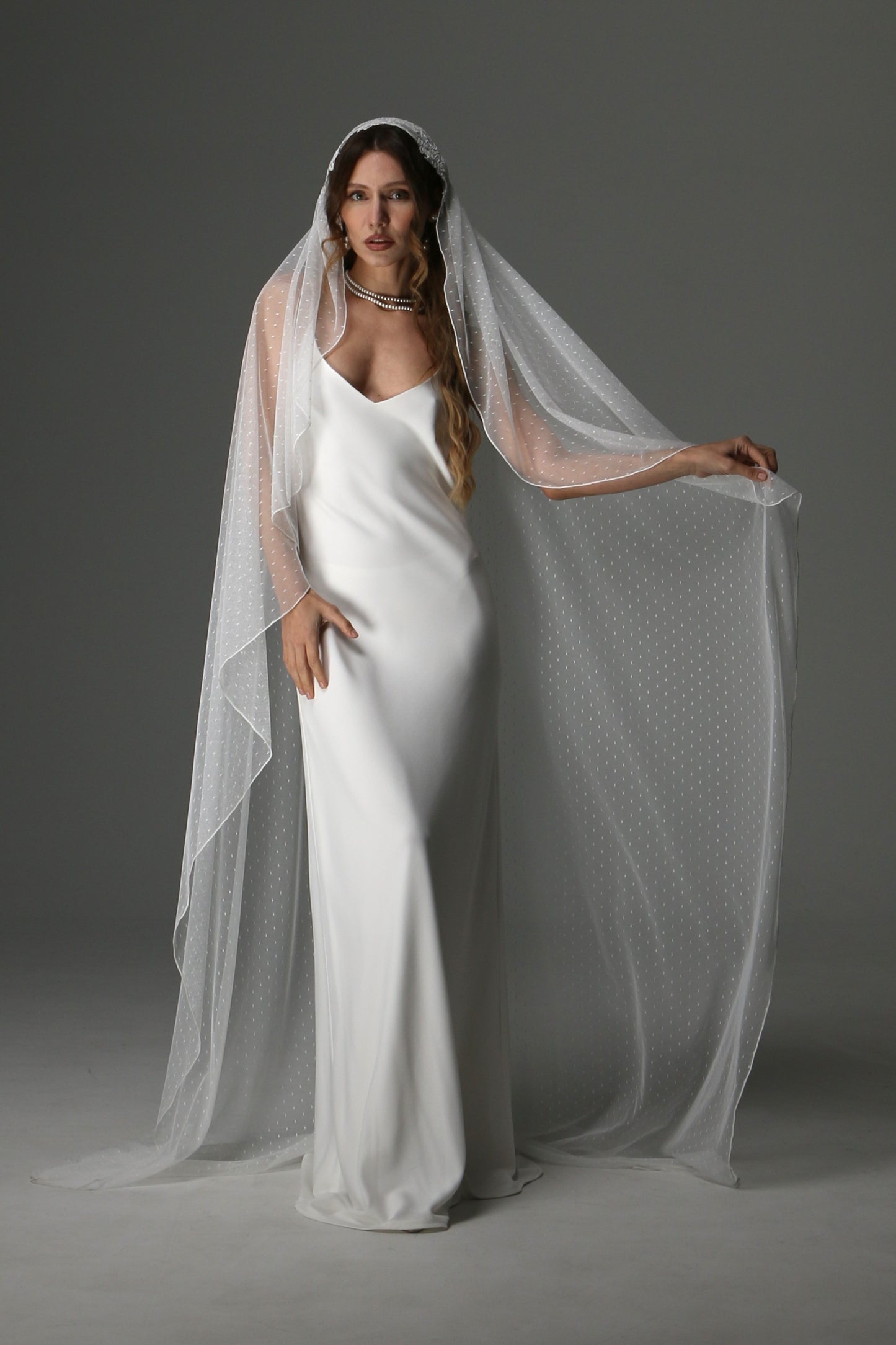 Romantic Juliet Cap Wedding Veil with Lace Appliqués – Single Tier Bridal Veil - M1081