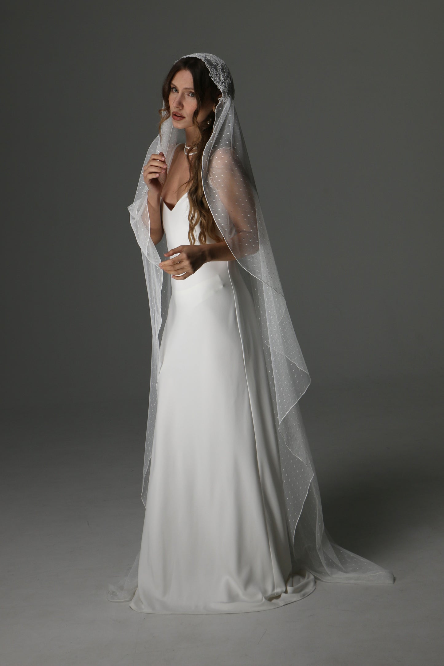 Romantic Juliet Cap Wedding Veil with Lace Appliqués – Single Tier Bridal Veil - M1081