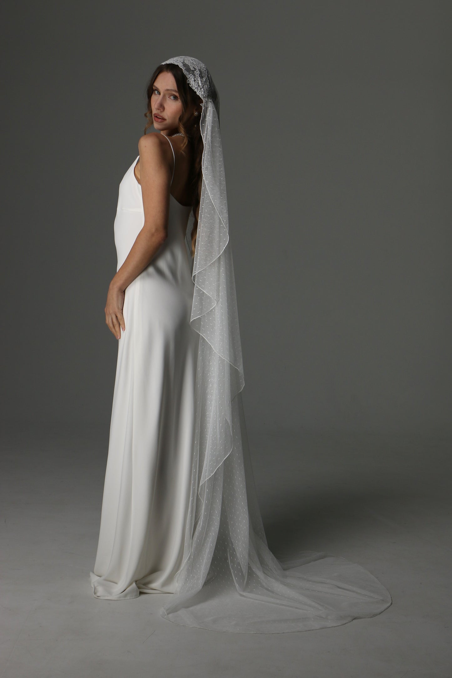 Romantic Juliet Cap Wedding Veil with Lace Appliqués – Single Tier Bridal Veil - M1081