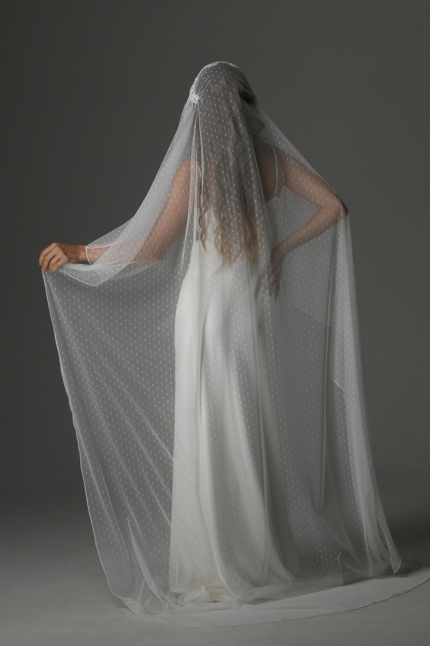 Romantic Juliet Cap Wedding Veil with Lace Appliqués – Single Tier Bridal Veil - M1081