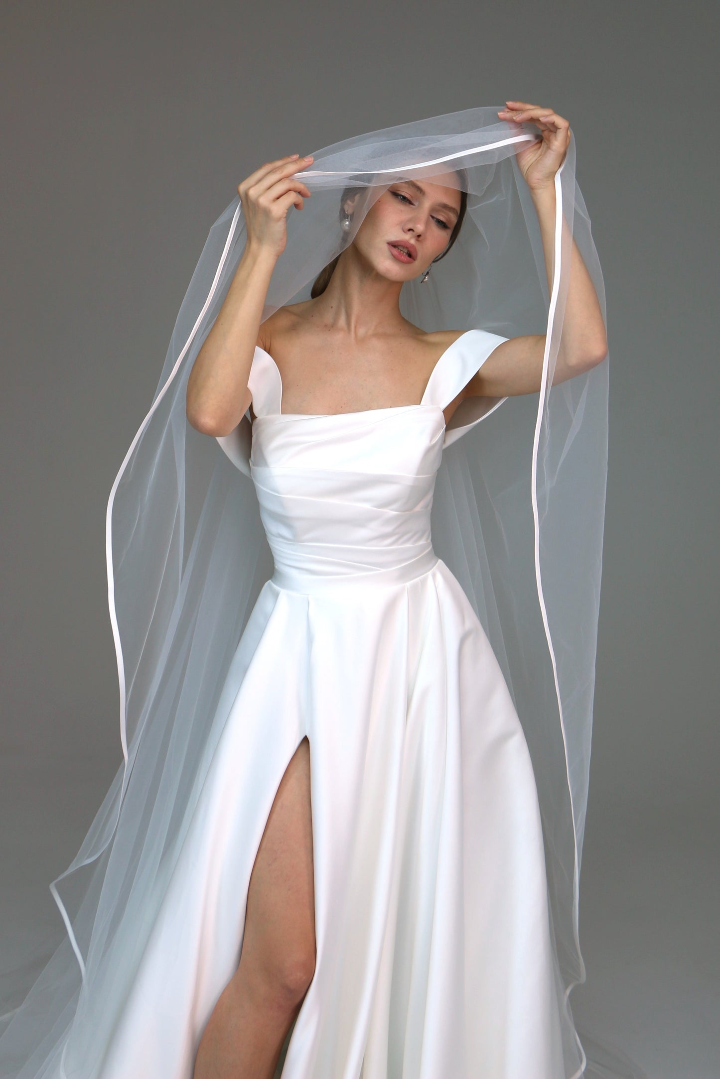 Two tier satin edge veil,Satin trim veil,Satin ribbon veil