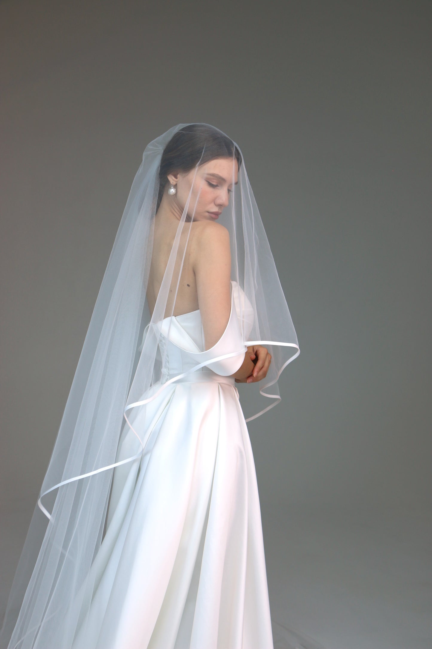 Two tier satin edge veil,Satin trim veil,Satin ribbon veil