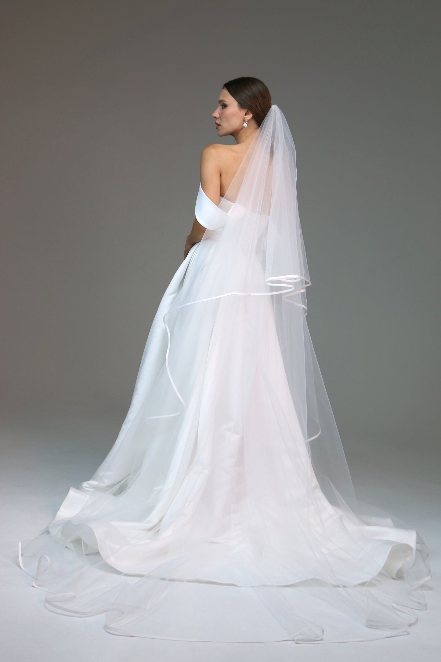 Two tier satin edge veil,Satin trim veil,Satin ribbon veil