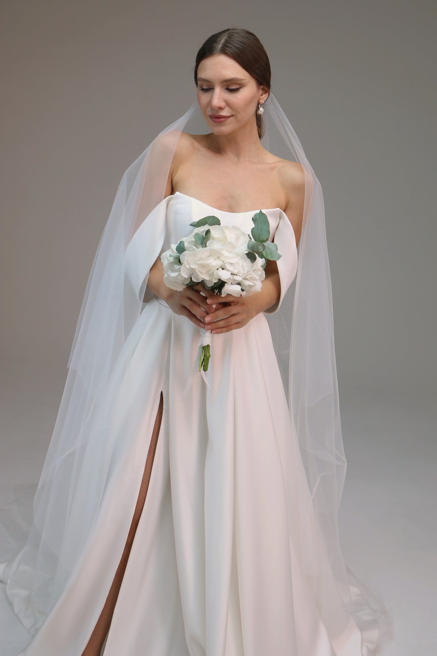 Sheer Drop Bridal Wedding Veil with Waist Length Blusher, Barely There Veil with Blusher