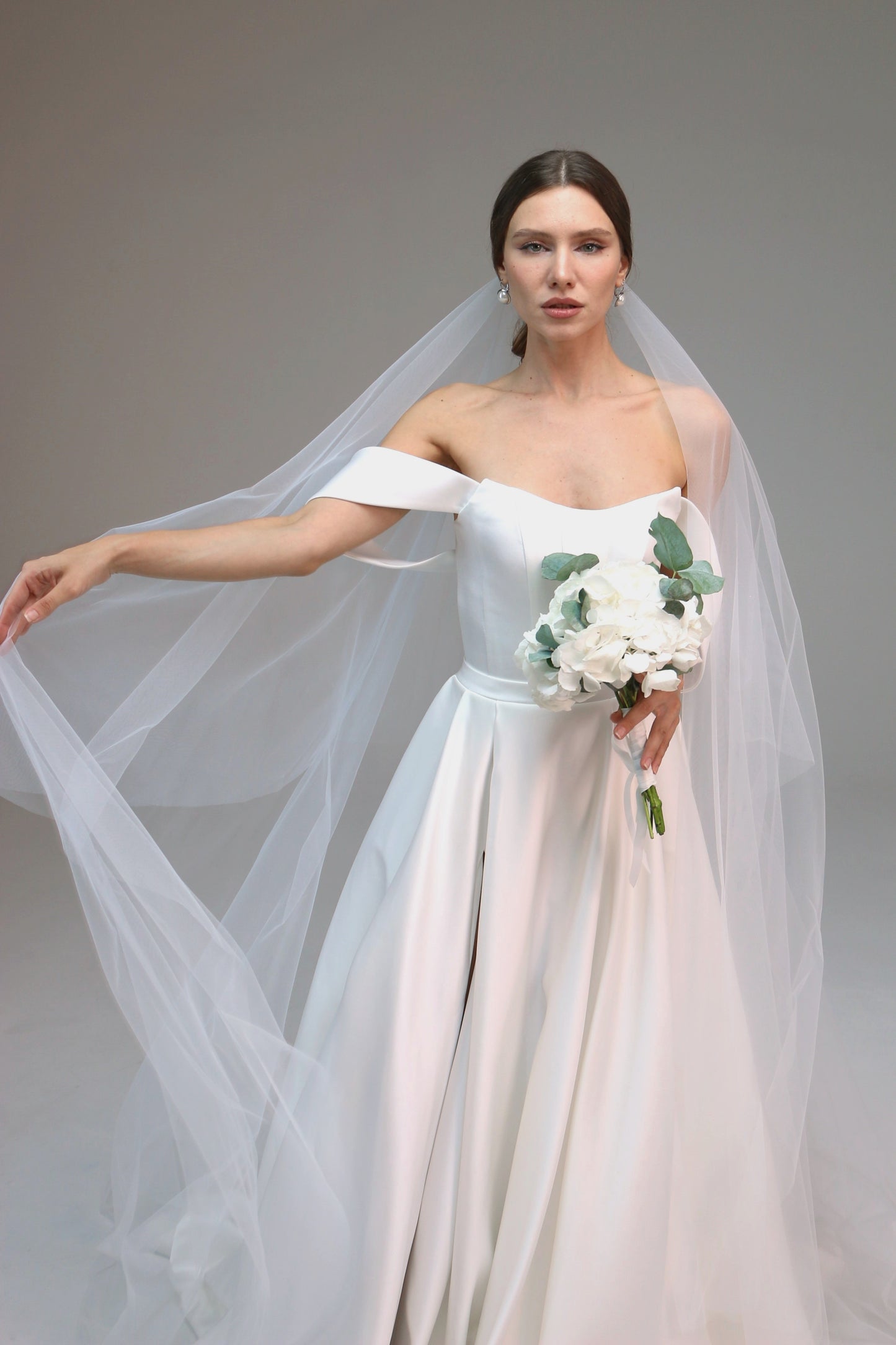 Sheer Drop Bridal Wedding Veil with Waist Length Blusher, Barely There Veil with Blusher