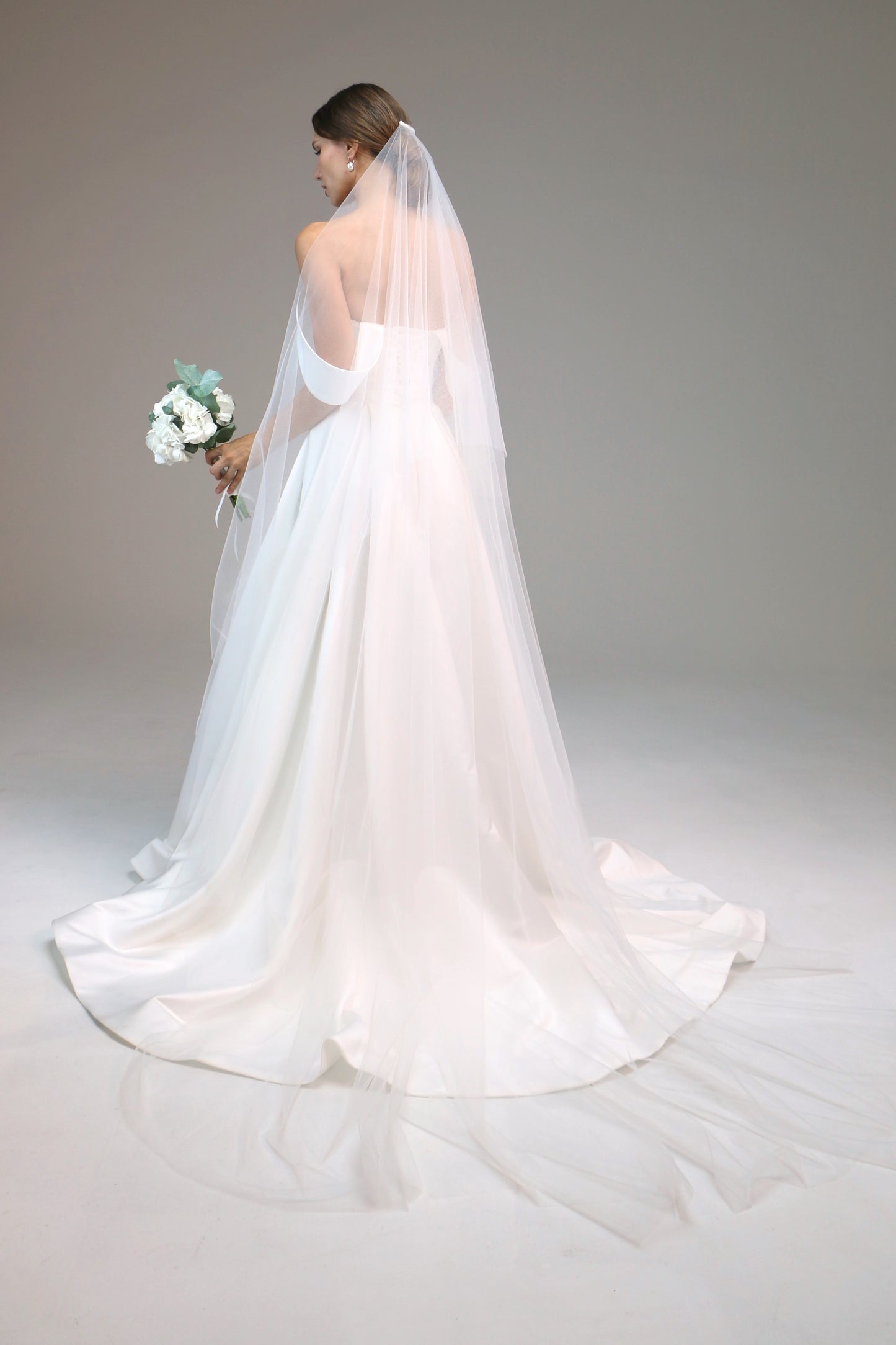Sheer Drop Bridal Wedding Veil with Waist Length Blusher, Barely There Veil with Blusher
