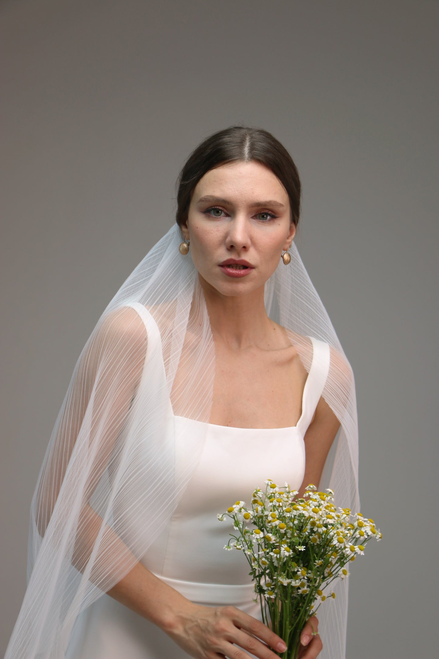 Pleated veil in soft tulle | Accordion veil to the fingertips