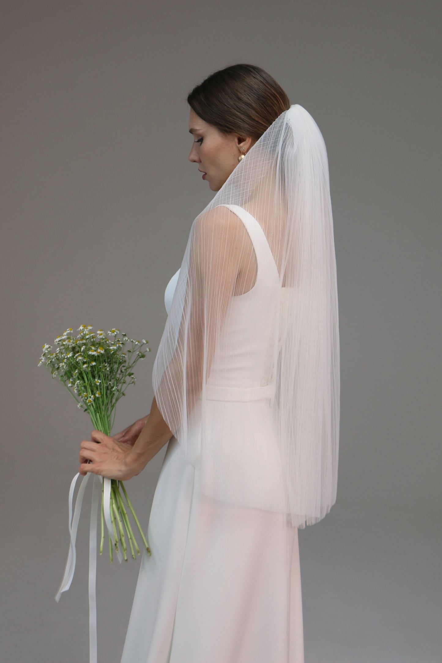 Pleated veil in soft tulle | Accordion veil to the fingertips