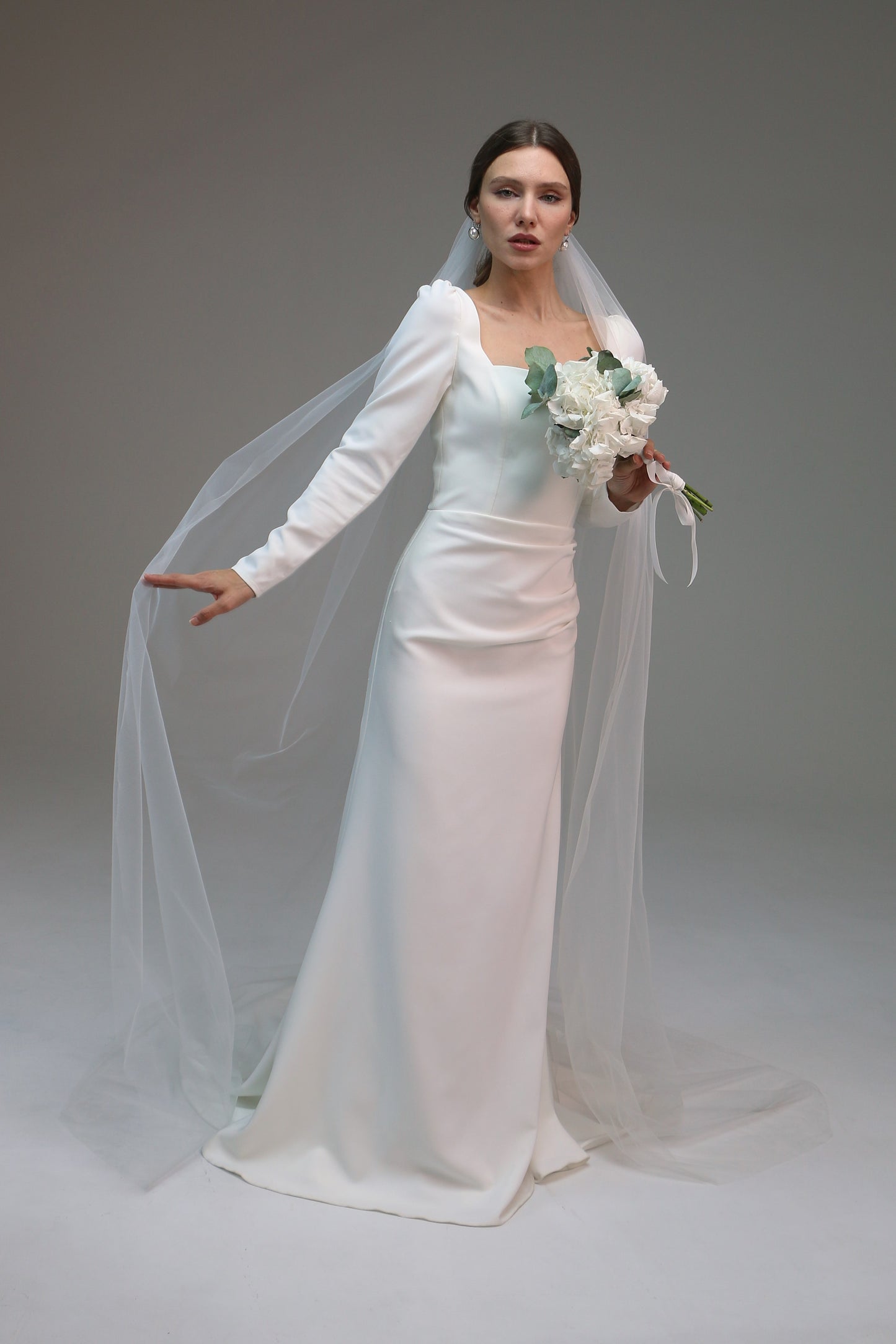 ivory classic soft bridal veil, plain white wedding veil long 1 tire veil