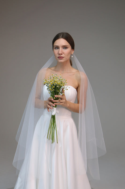 Blusher Veil-Chapel Length Veil-Simple Wedding Veil-Boho Veil | Custom Veil - M1039