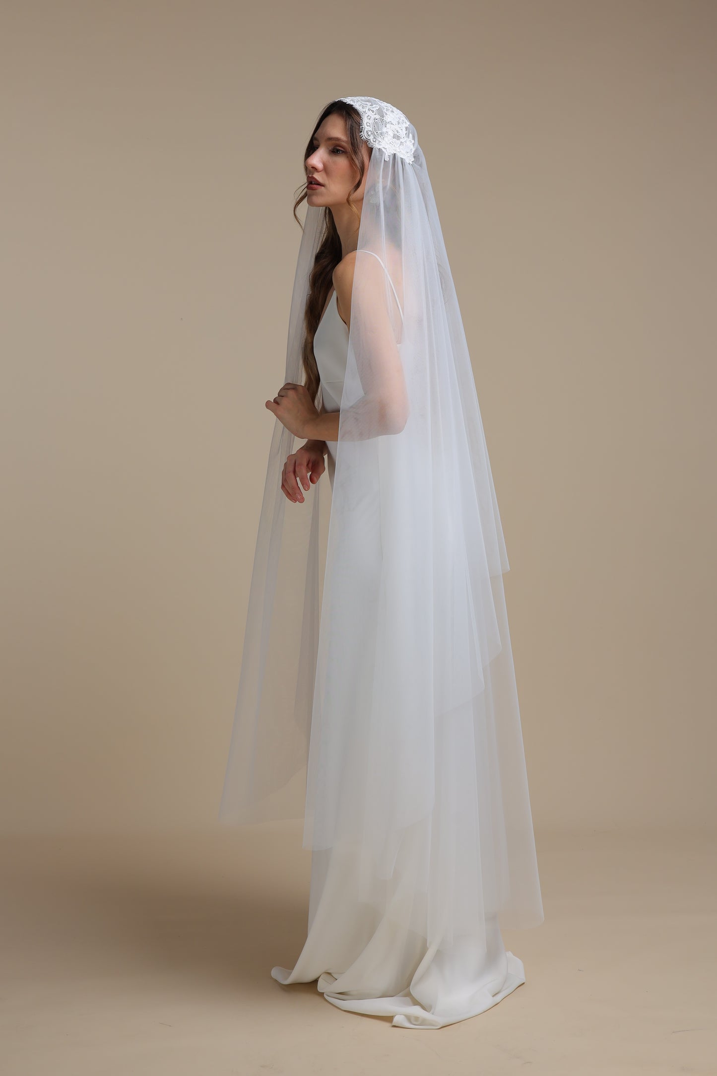 Two Tier Juliet Cap Veil with Lace Appliques | Bridal Veil with Cut Edge | Vintage Inspired Wedding Veil,M1098