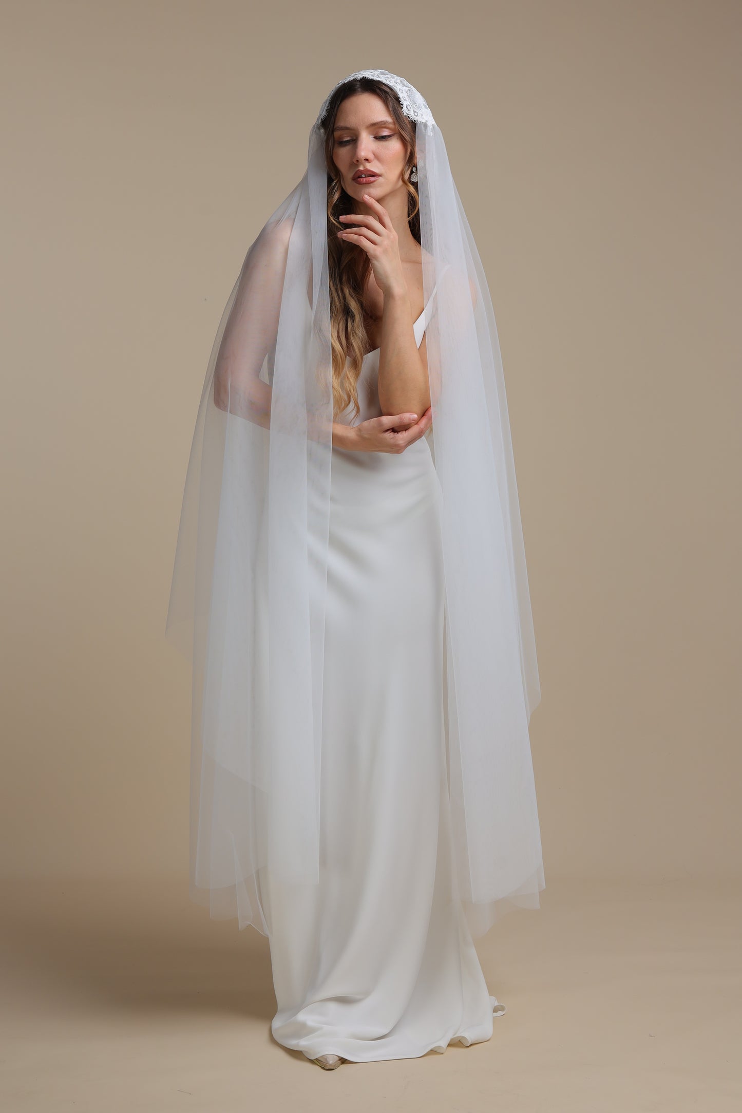 Two Tier Juliet Cap Veil with Lace Appliques | Bridal Veil with Cut Edge | Vintage Inspired Wedding Veil,M1098