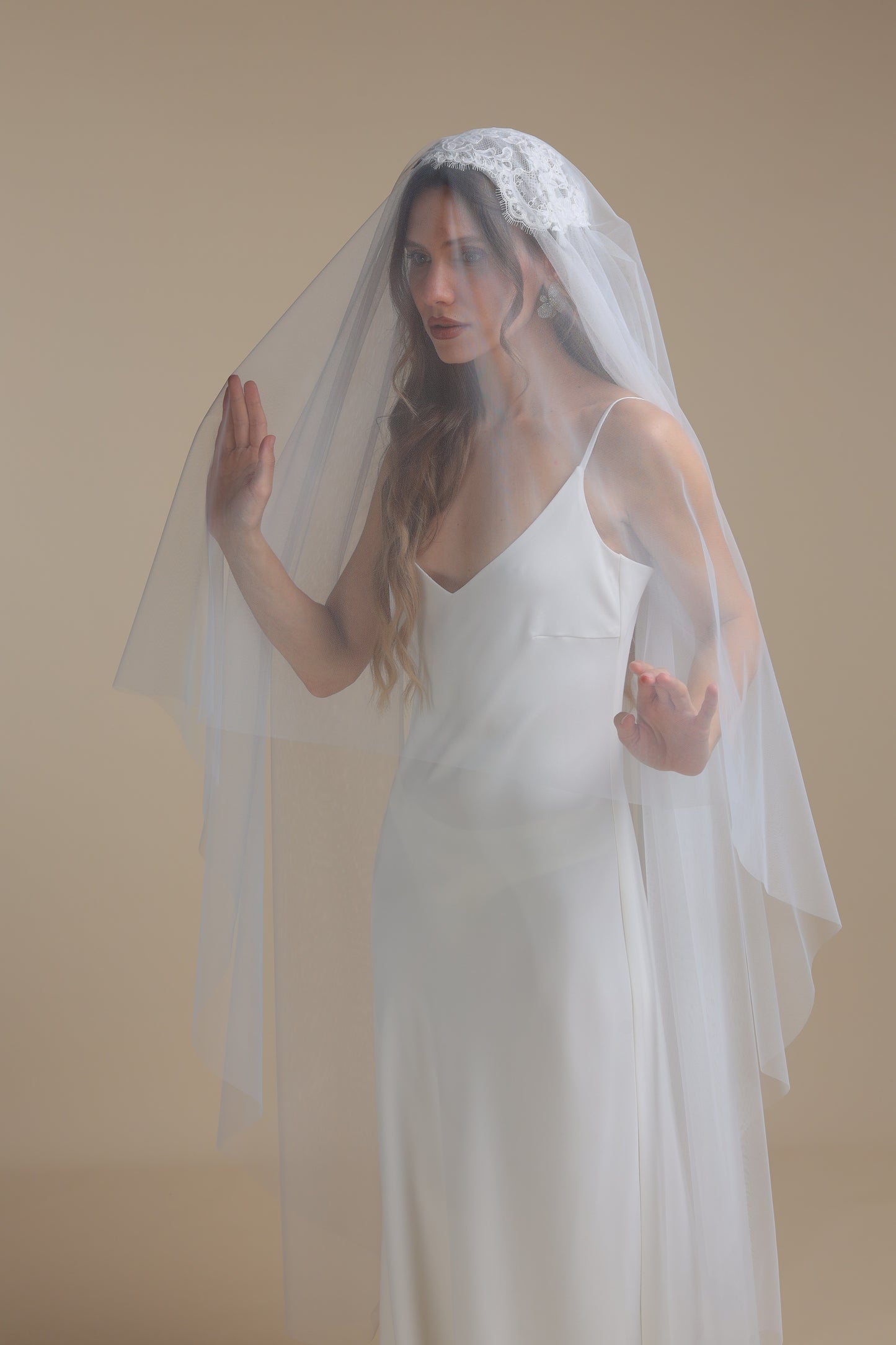 Two Tier Juliet Cap Veil with Lace Appliques | Bridal Veil with Cut Edge | Vintage Inspired Wedding Veil,M1098