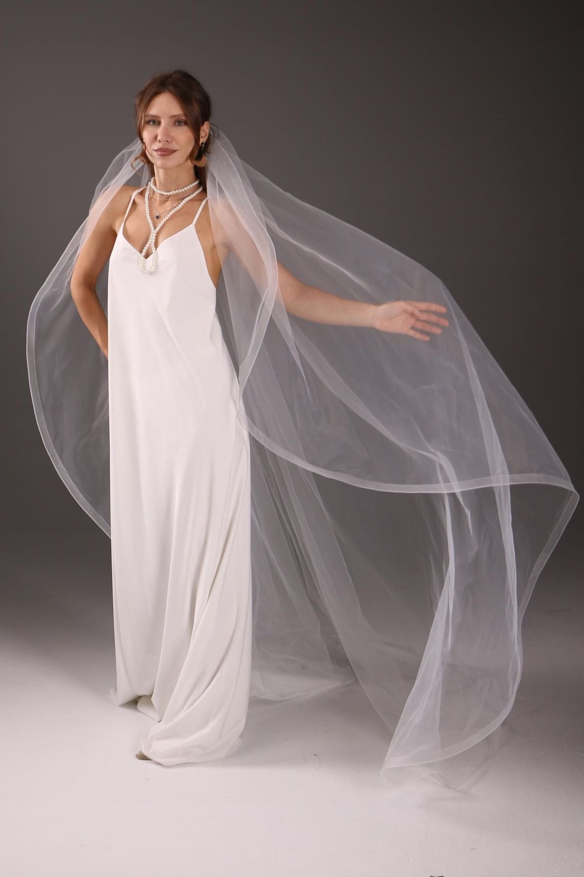 Cathedral Wedding Veil: Ivory Tulle with Horsehair Trim - Handmade - M1088